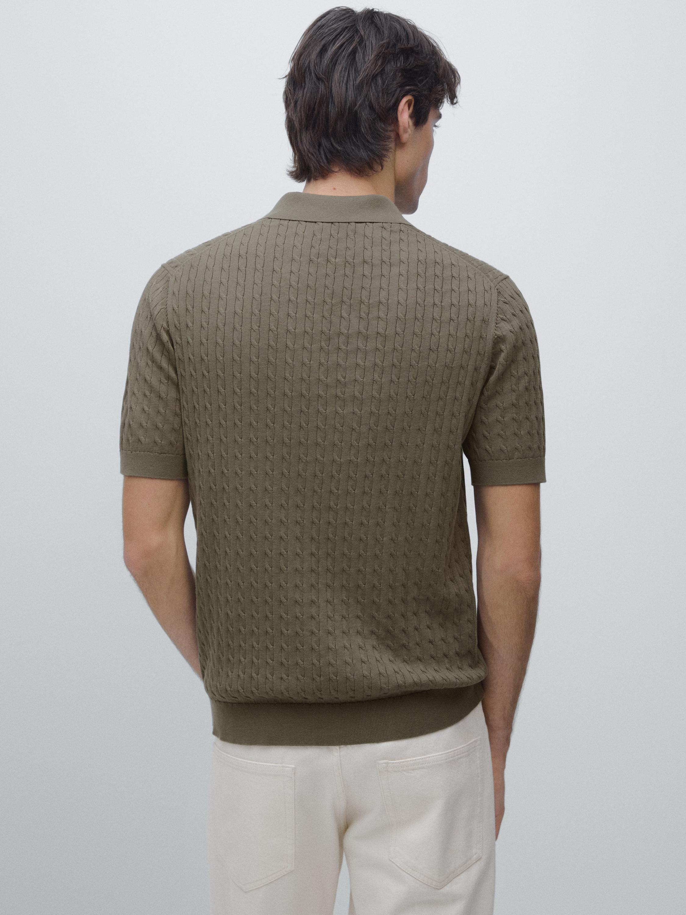 100% cotton cable-knit polo shirt